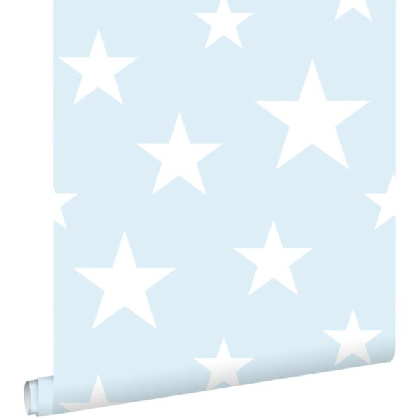 ESTAhome Tapete Große und Kleine Sterne Hellblau und Weiß 53 cm x 10