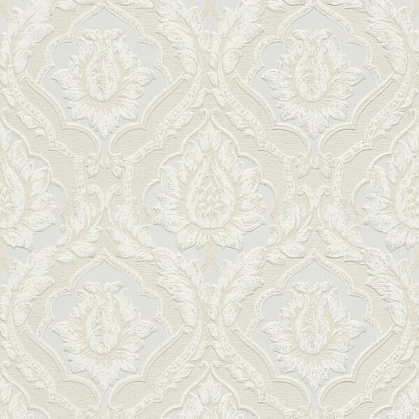 Bricoflor Vintage Tapete in Creme Weiß Vinyl Papiertapete mit Struktur für Schlaf und Esszimmer Romantische Barock Wandtapete mit Glitzer Ornament