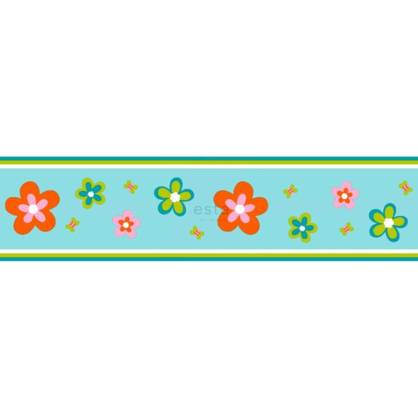 ESTAhome Tapetenbordüre Blumen Türkis und Orange 13